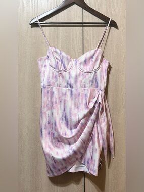 Michael Costello Pink and Lavender Watercolor Satin Mini Dress